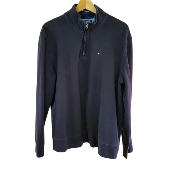 Tommy Hilfiger Quarter Zip Sweater XL | Navy Blue 100 % Cotton | Classic Preppy - Picture 1 of 6